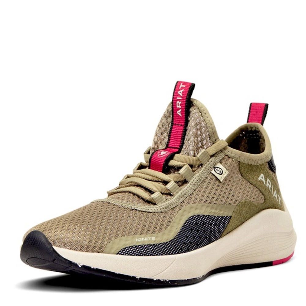 Ariat Ignite Eco Upper Mesh Lace Up Olive Green & Pink Athletic Shoe - Size 9.5